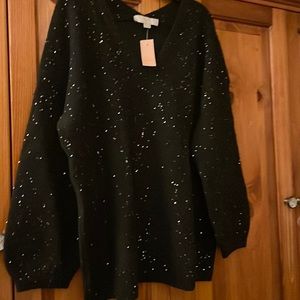 Sparkly Black Sequined V-neck Sweater. NWT Size 20-22